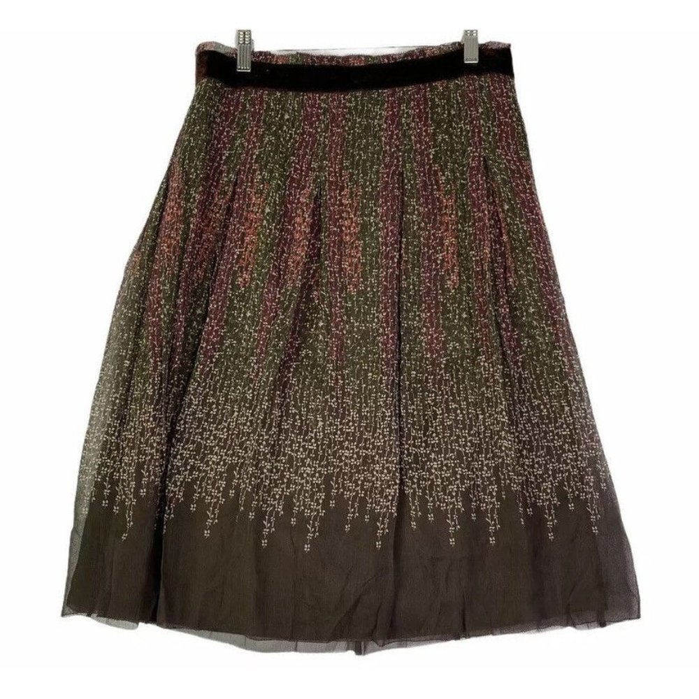 Banana Republic Womens A Line‎ Skirt Green Floral Lined Pull On 100% Silk 8 New